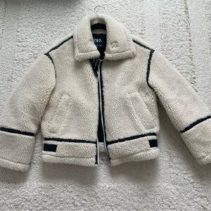 Zara Woman Cream and Black Puffer Jacket